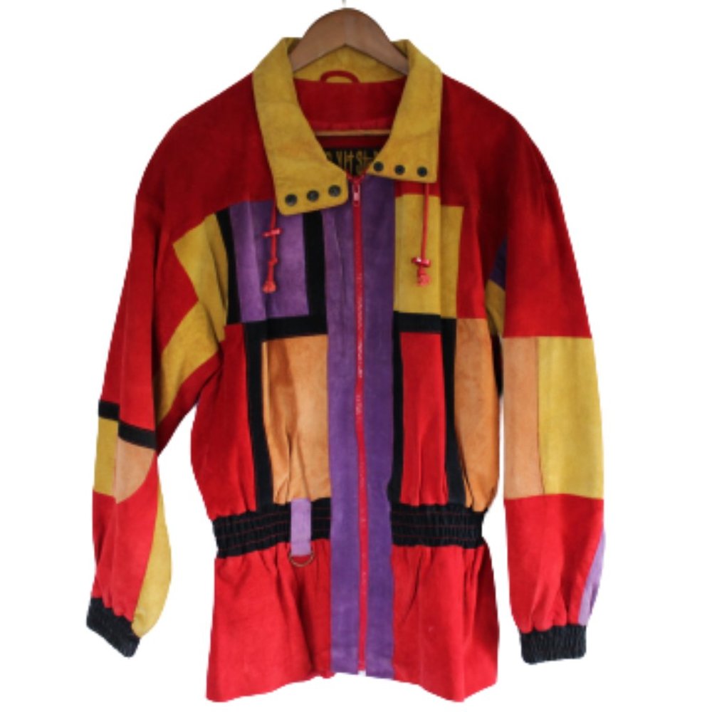 Colorful Vintage Style Leather Jacket sz S